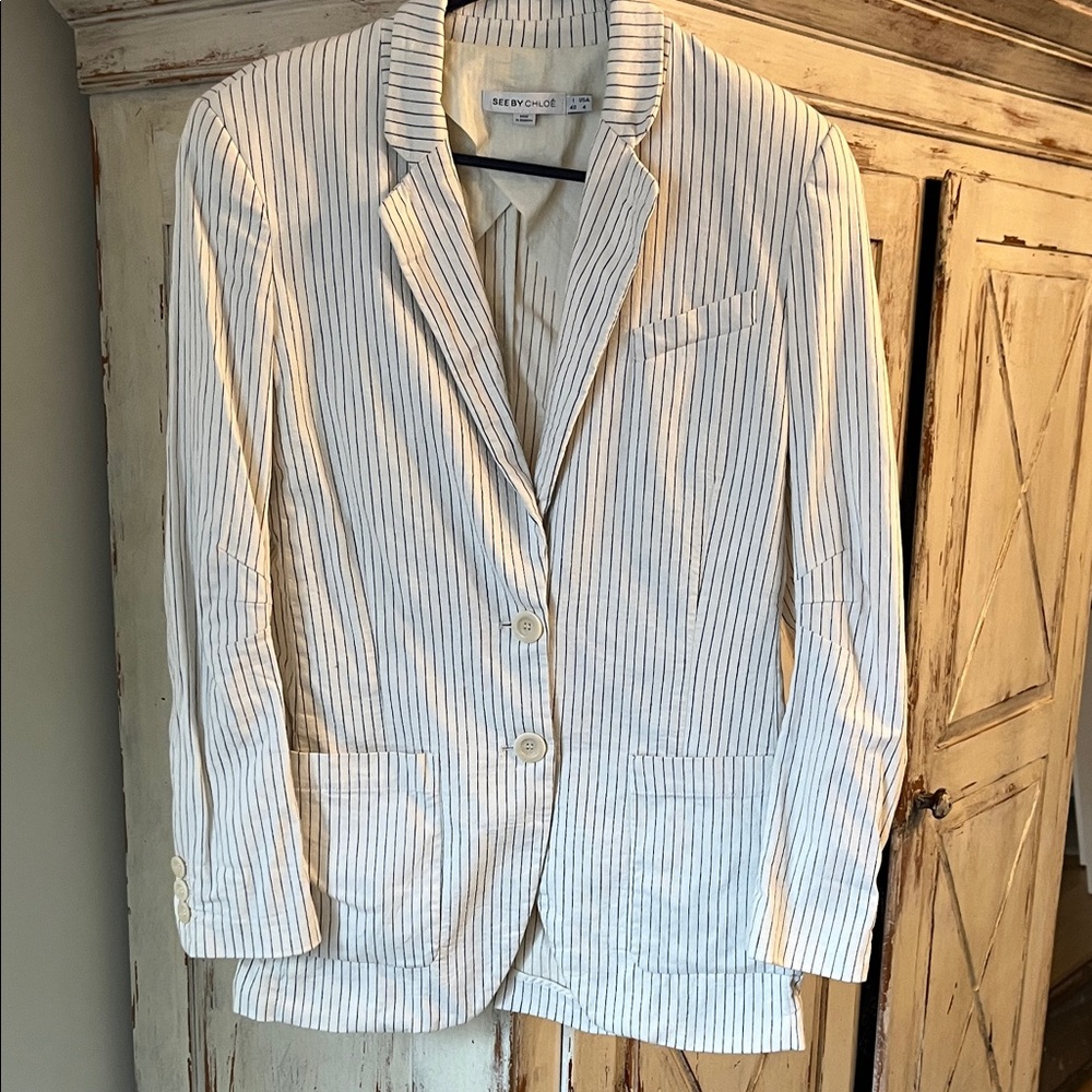 CHLOE Cotton flax striped blazer